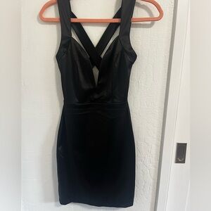 Lulus Deep Plunge Cross Back Mini Black Dress